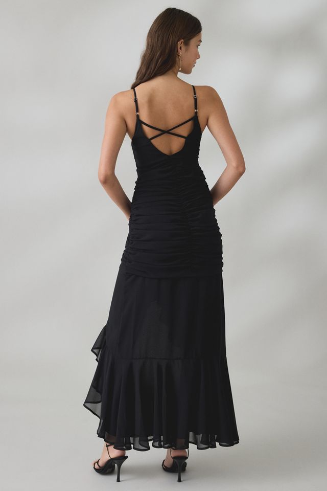UO Ciara Cascading Ruffle High-Low Midi Dress #1