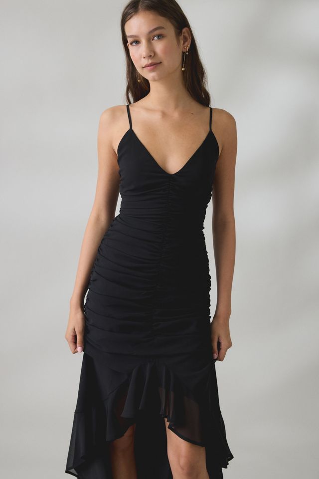 UO Ciara Cascading Ruffle High-Low Midi Dress #3