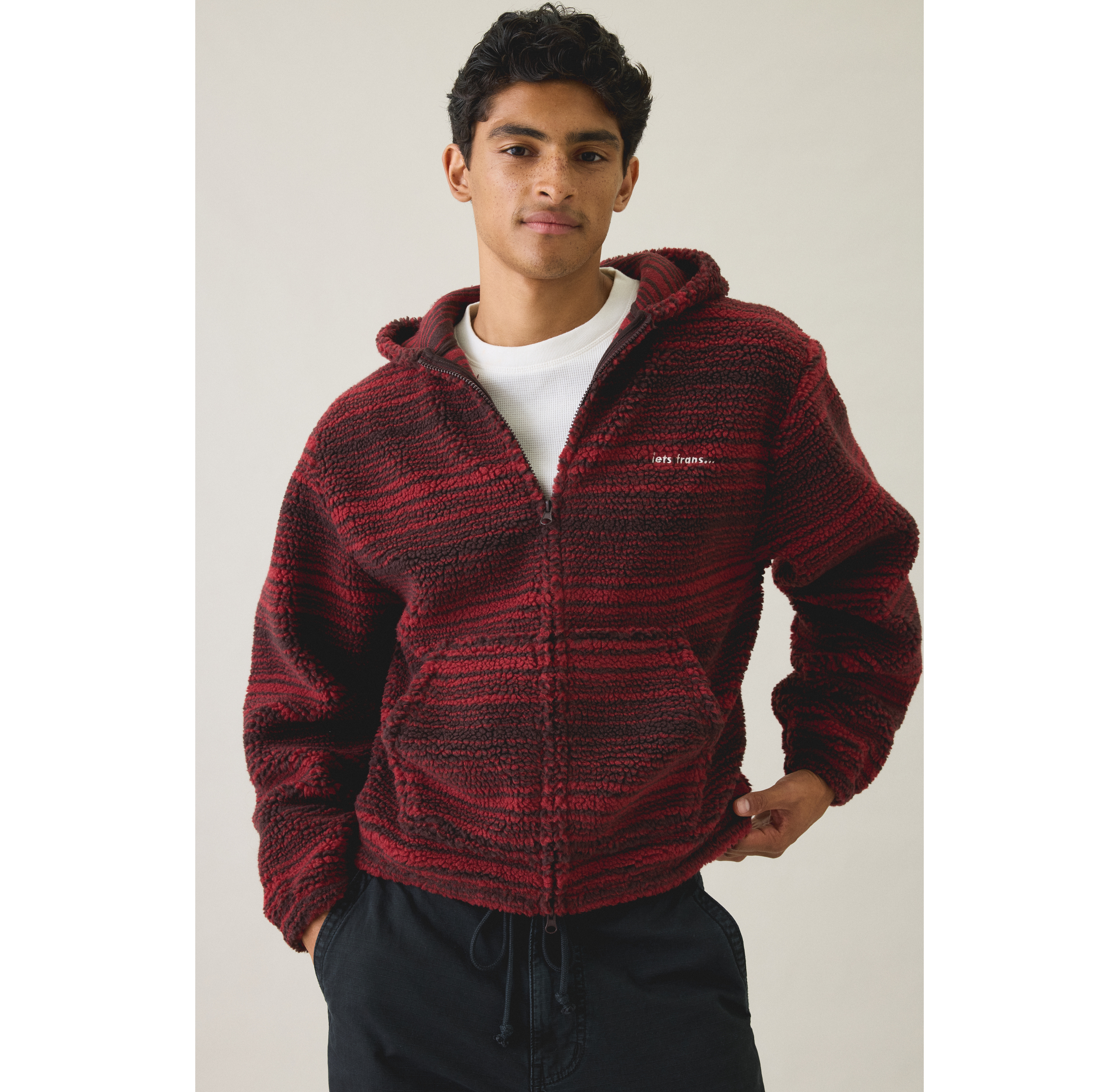 iets frans… Stripe Hi Pile Fleece Hooded Jacket