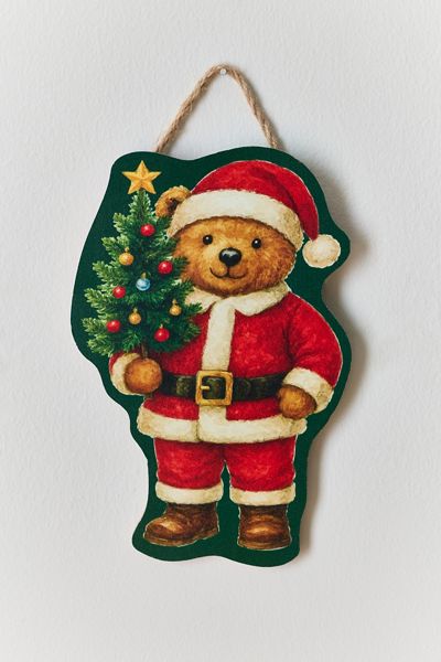 Santa Bear Wood Wall Sign