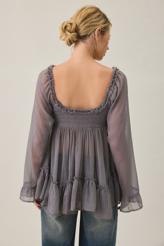 Kimchi Blue Belle Ruffle Chiffon Long Sleeve Tunic Top #1