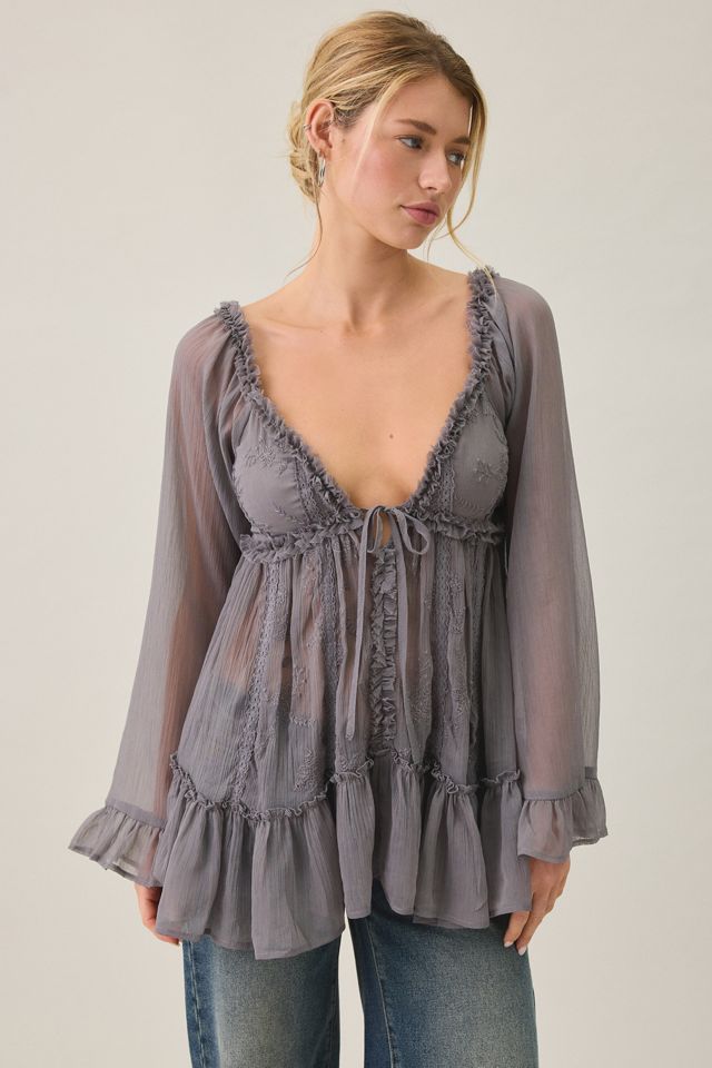 Kimchi Blue Belle Ruffle Chiffon Long Sleeve Tunic Top #2
