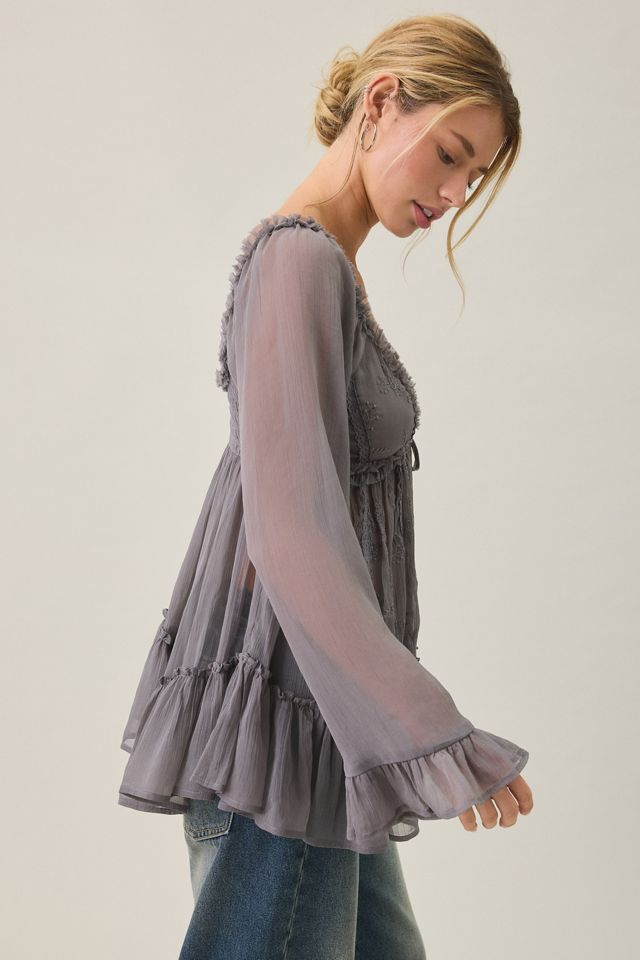 Kimchi Blue Belle Ruffle Chiffon Long Sleeve Tunic Top #3
