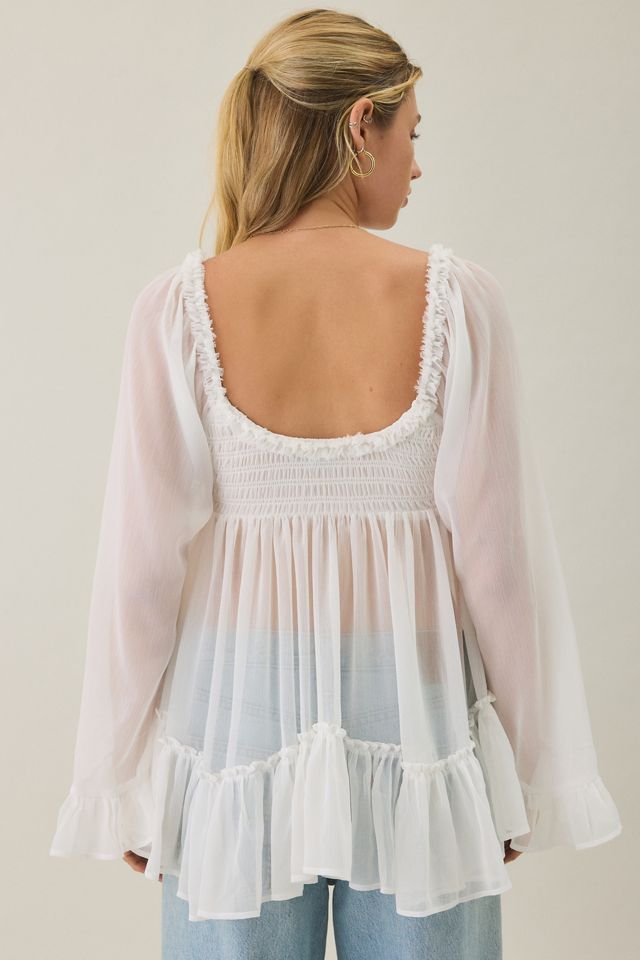 Kimchi Blue Belle Ruffle Chiffon Long Sleeve Tunic Top #1