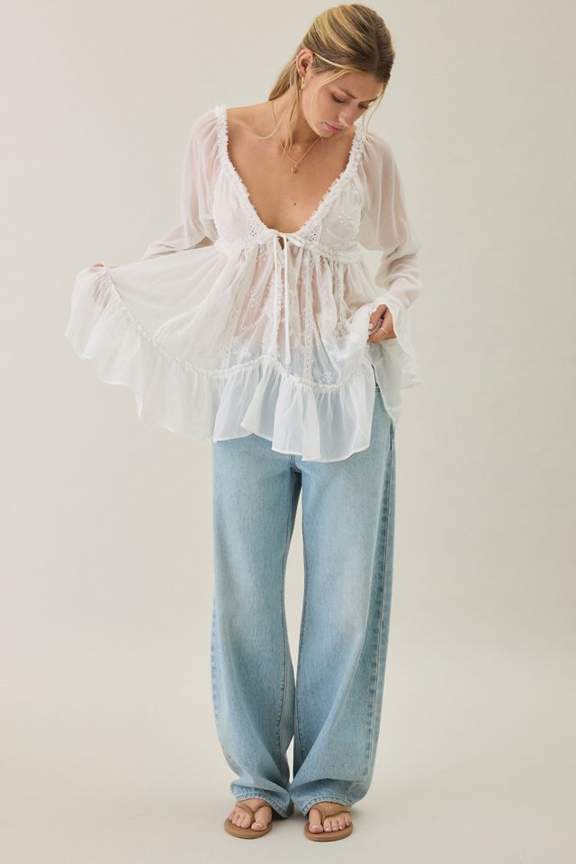 Kimchi Blue Belle Ruffle Chiffon Long Sleeve Tunic Top #3