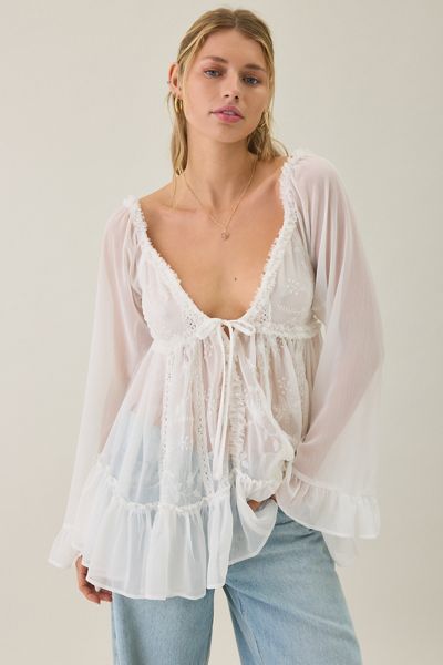 Kimchi Blue Belle Ruffle Chiffon Long Sleeve Tunic Top