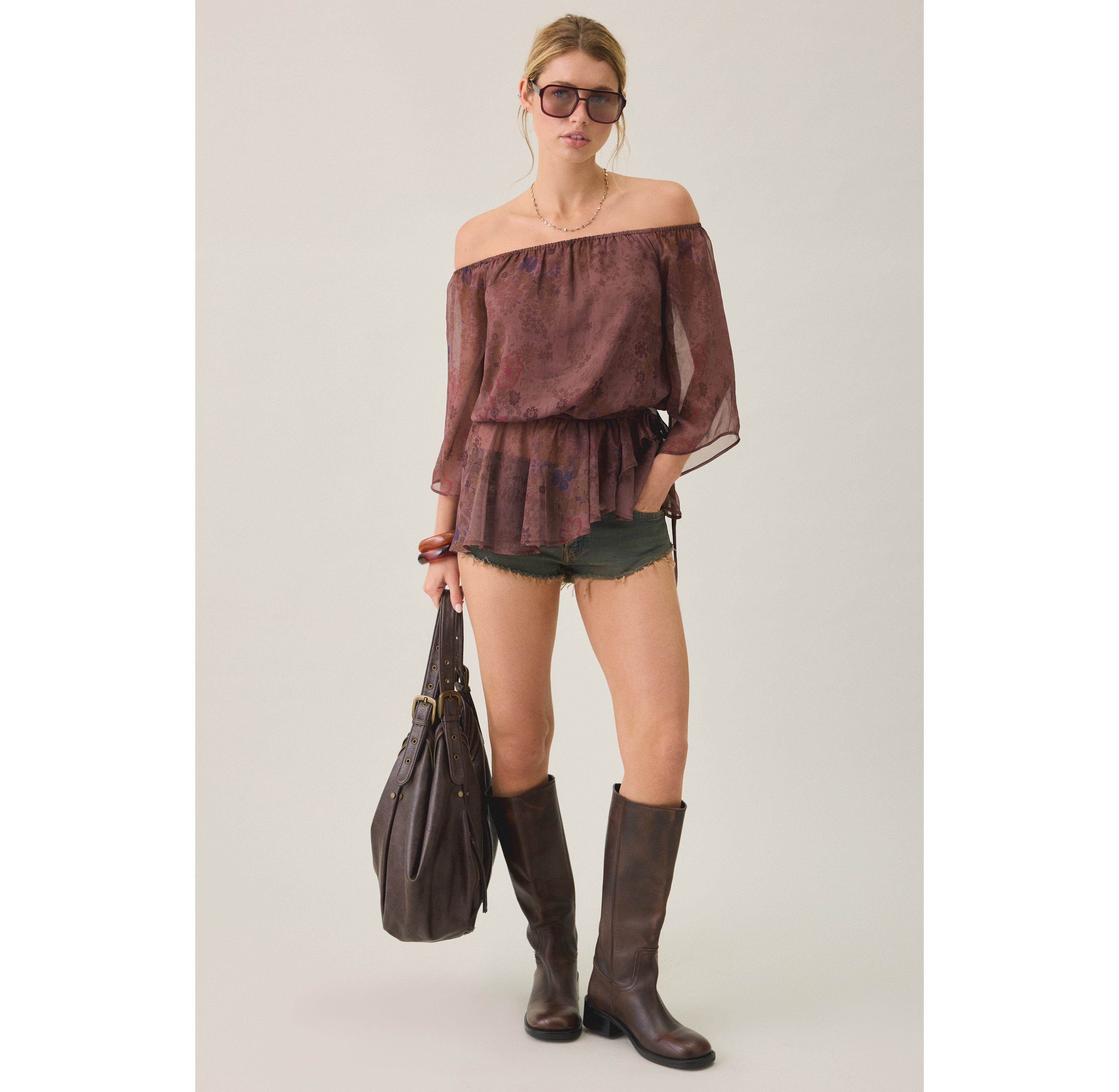 Kimchi Blue Lana Chiffon Bell Sleeve Asymmetric Babydoll Top
