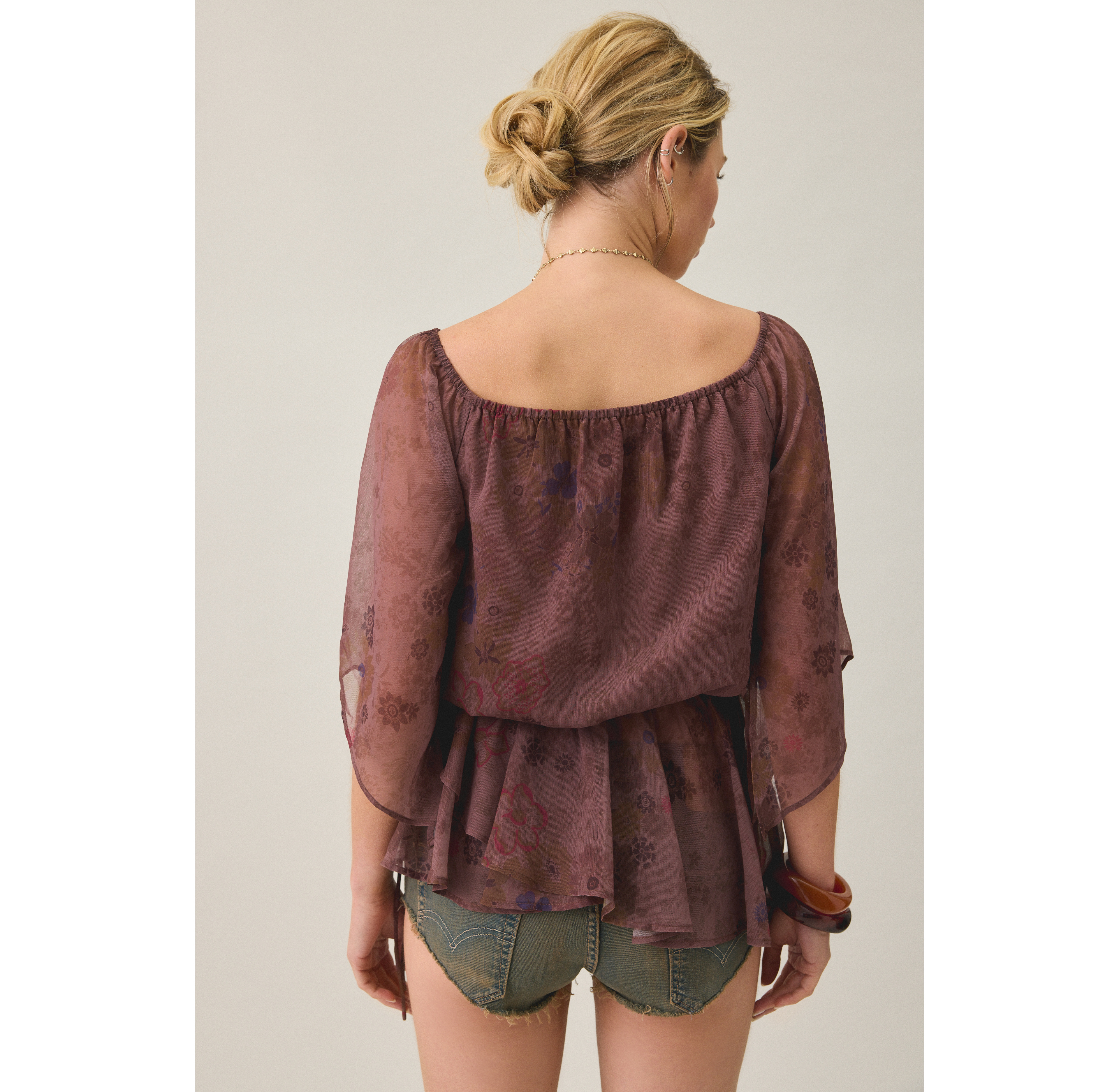 Kimchi Blue Lana Chiffon Bell Sleeve Asymmetric Babydoll Top
