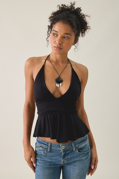 UO Eryka Plunging Halter Neck Babydoll Top