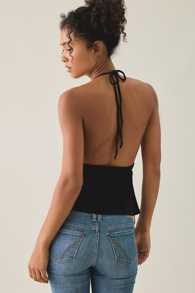 UO Eryka Plunging Halter Neck Babydoll Top