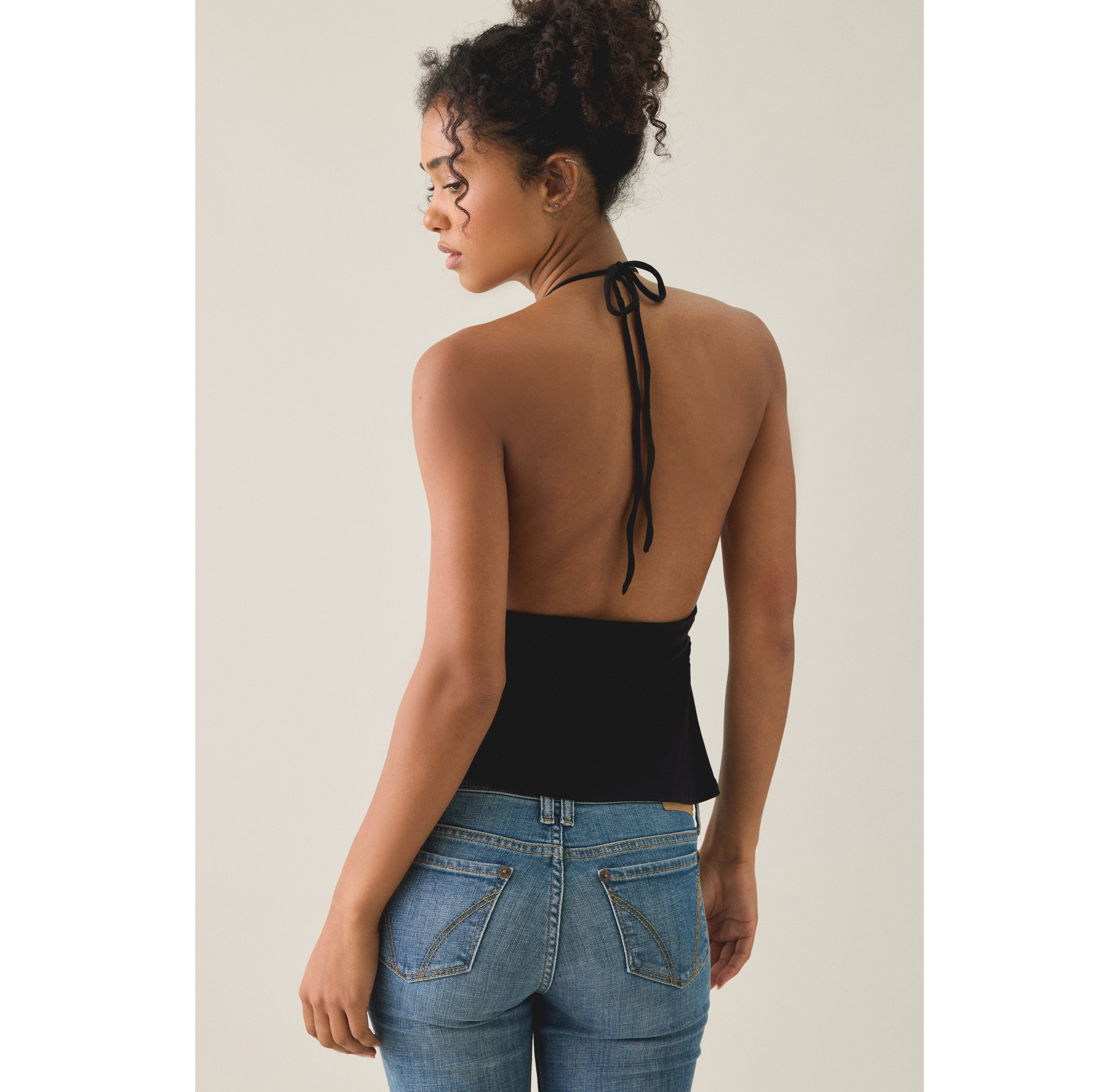 UO Eryka Plunging Halter Neck Babydoll Top