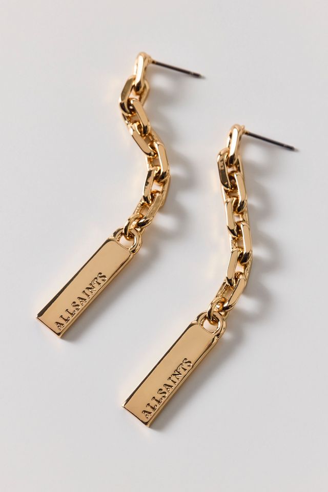 AllSaints Logo Etched Chain Link Drop Earrings #1