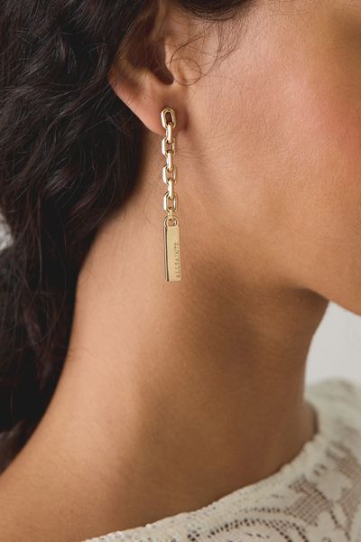 AllSaints Logo Etched Chain Link Drop Earrings