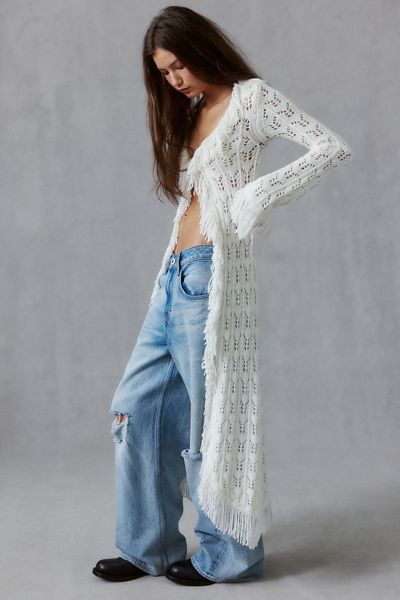 Kimchi Blue Penny Pointelle Knit Fringe Duster Cardigan