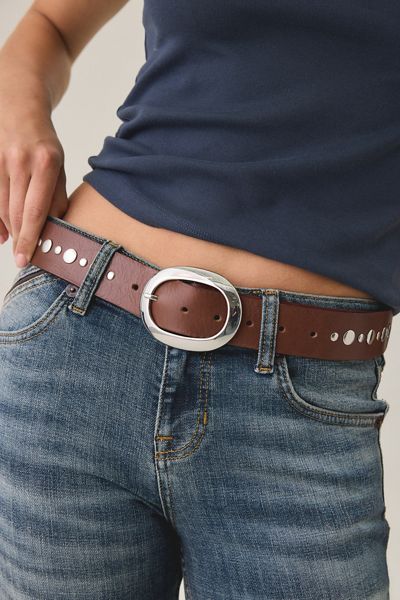 BDG Oval Buckle Studded Leather Belt