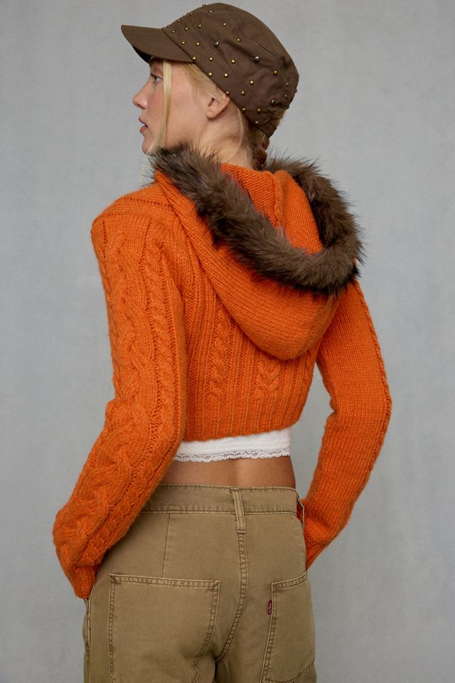 BDG Camille Cropped Cable Knit Zip-Up Hoodie Sweater #3