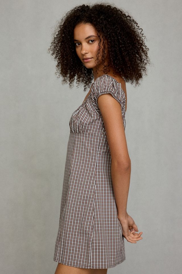 BDG Highland Square Neck Puff Sleeve Plaid Mini Dress #3