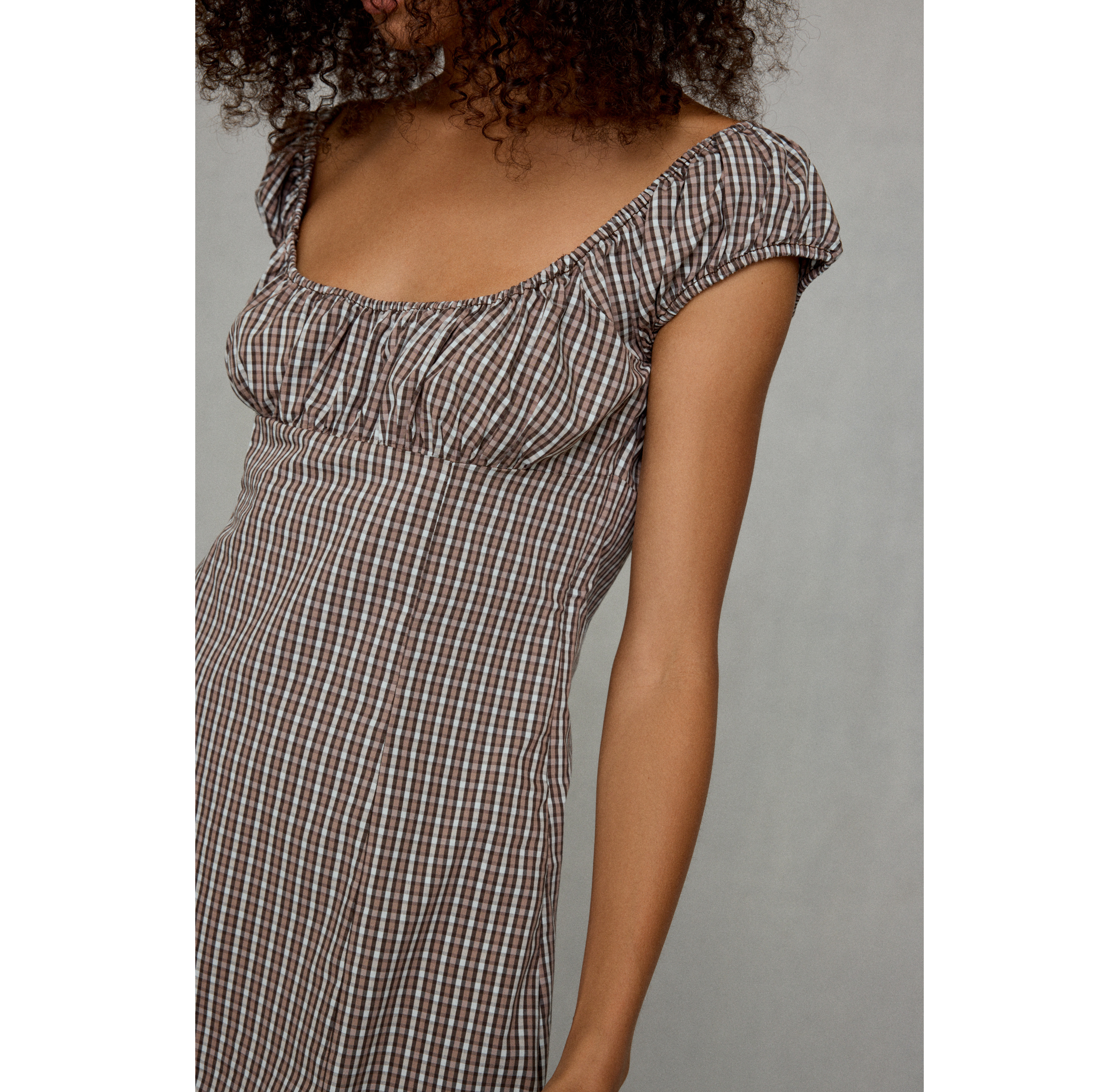 BDG Highland Square Neck Puff Sleeve Plaid Mini Dress