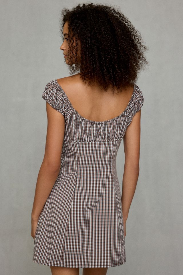 BDG Highland Square Neck Puff Sleeve Plaid Mini Dress #4