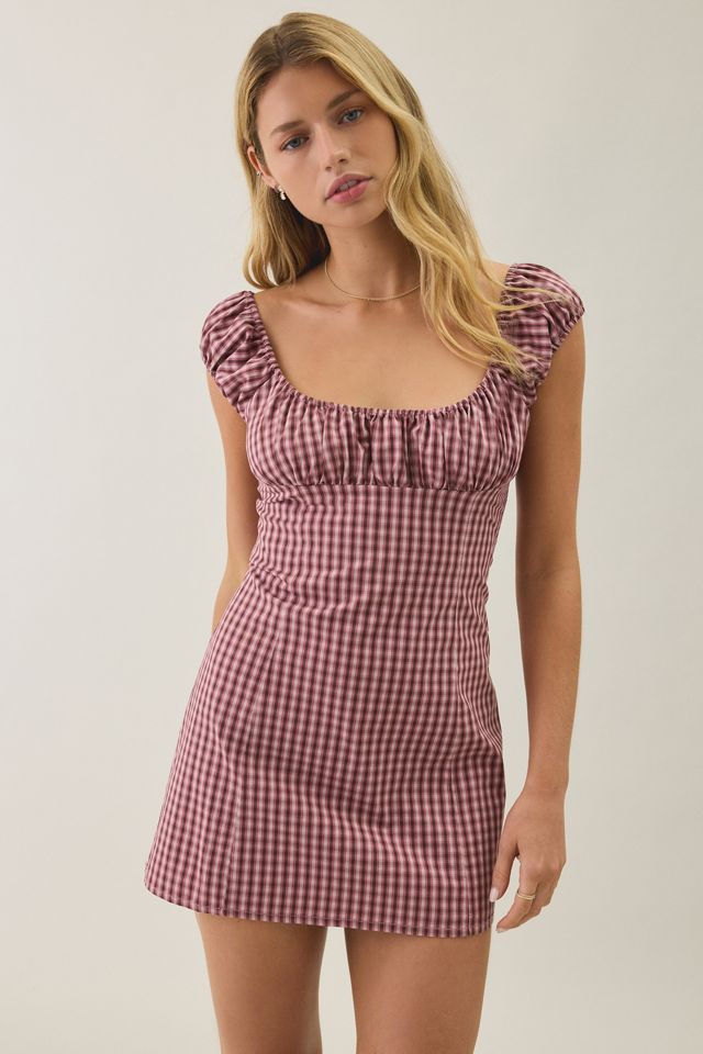 BDG Highland Square Neck Puff Sleeve Plaid Mini Dress #1
