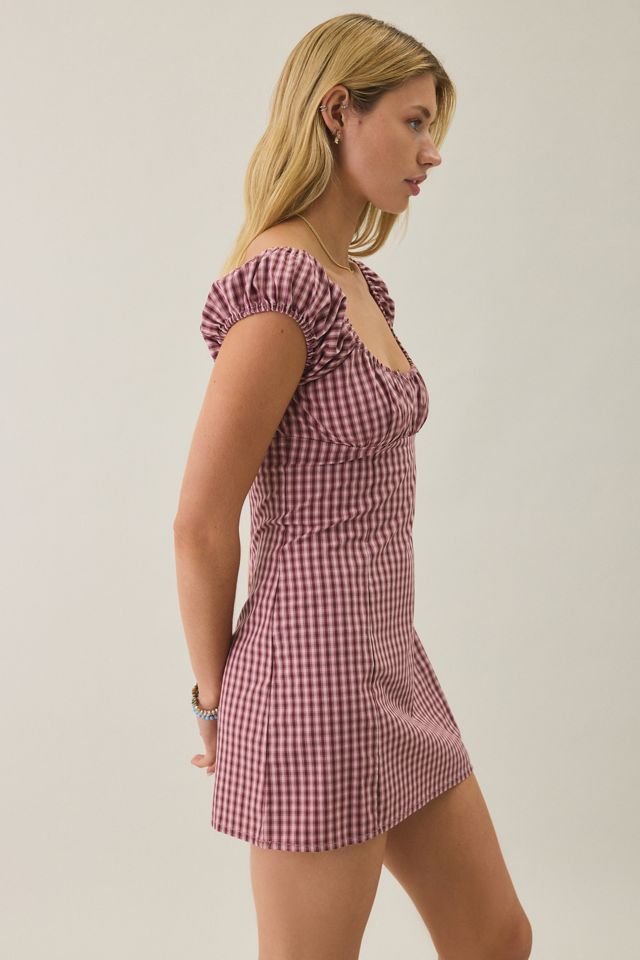 BDG Highland Square Neck Puff Sleeve Plaid Mini Dress #3