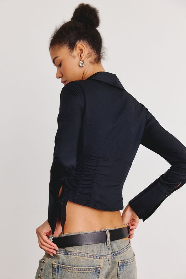 BDG Aria V-Neck Long Sleeve Slim Button-Down Shirt #3