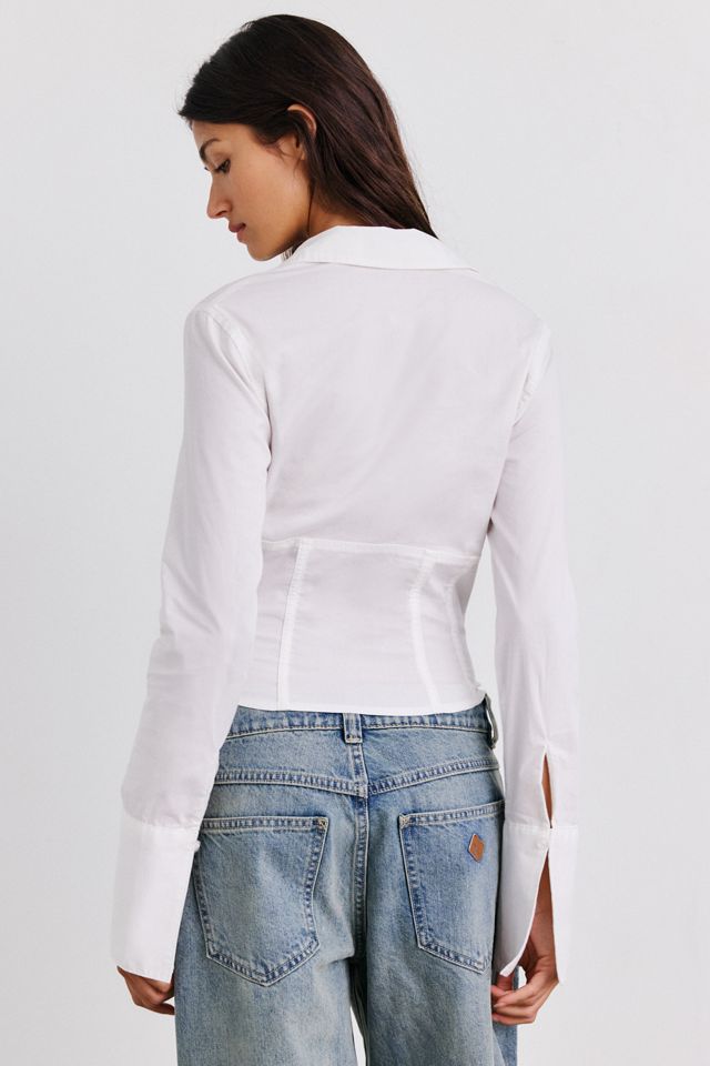 BDG Aria V-Neck Long Sleeve Slim Button-Down Shirt #3