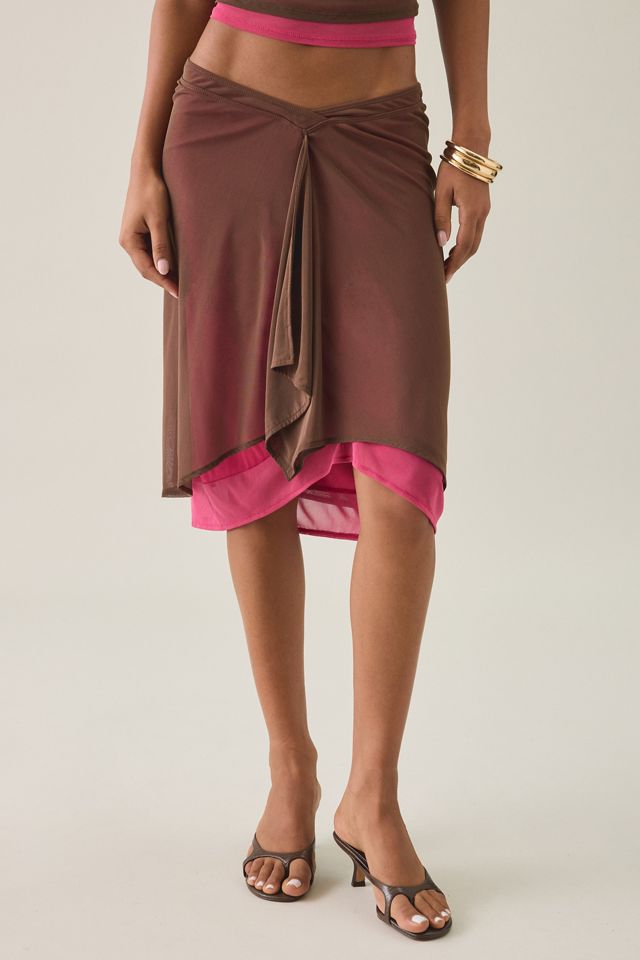 Motel Erinhadi Colorblock Draped Low-Rise Knee Length Skirt #1