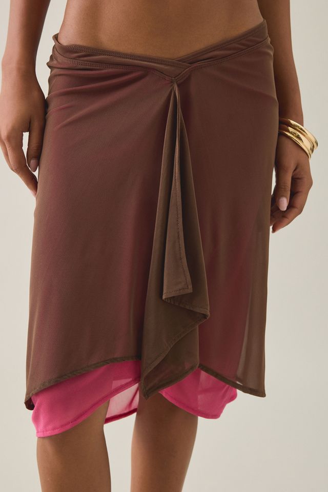 Motel Erinhadi Colorblock Draped Low-Rise Knee Length Skirt #3