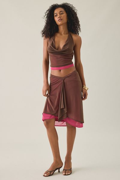 Motel Erinhadi Colorblock Draped Low-Rise Knee Length Skirt