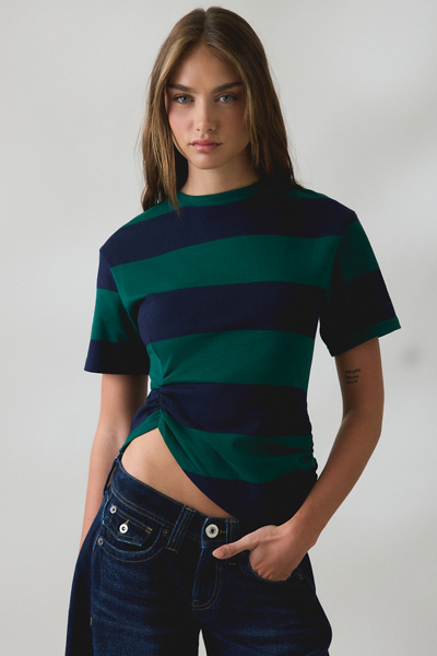 Lioness In Transit Asymmetric Ruched Striped Tee