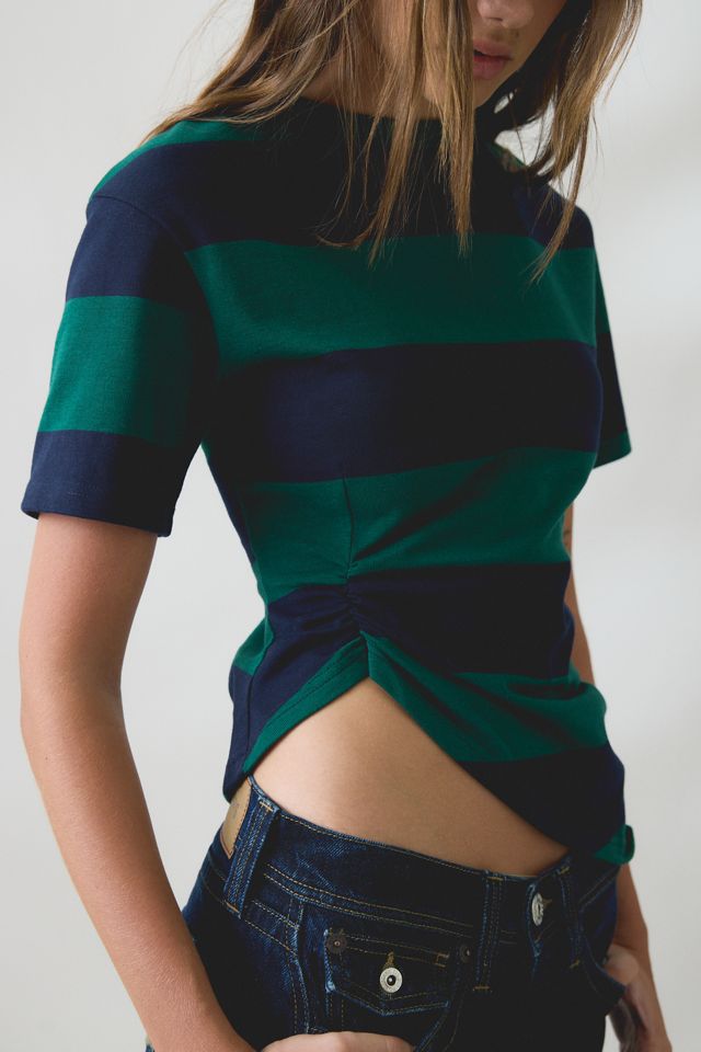 Lioness In Transit Asymmetric Ruched Striped Tee #1