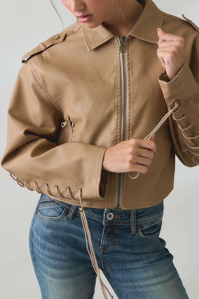 Lioness Jet Lace-Up Sleeve Faux Leather Jacket #1