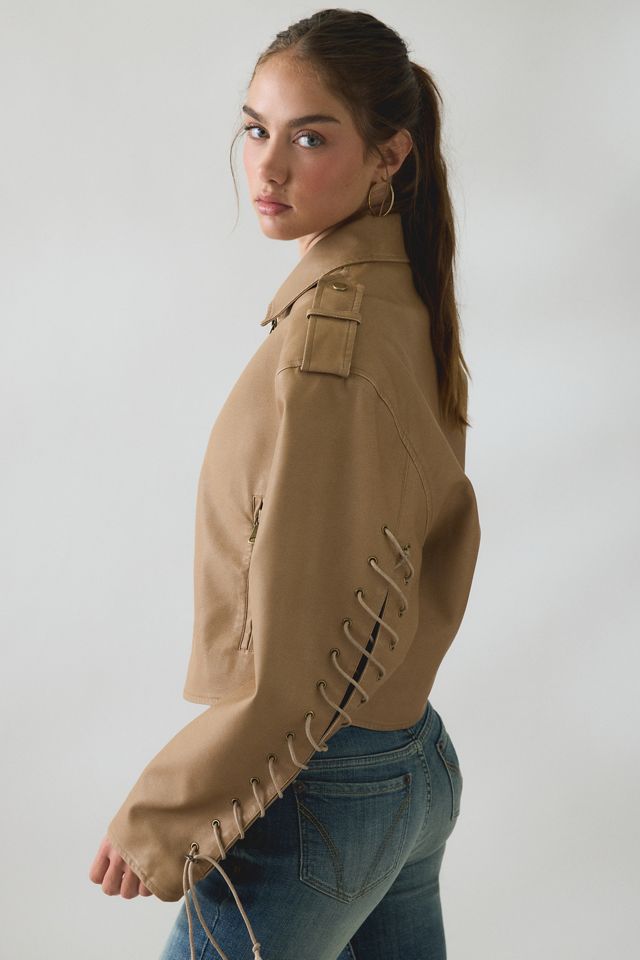 Lioness Jet Lace-Up Sleeve Faux Leather Jacket #2