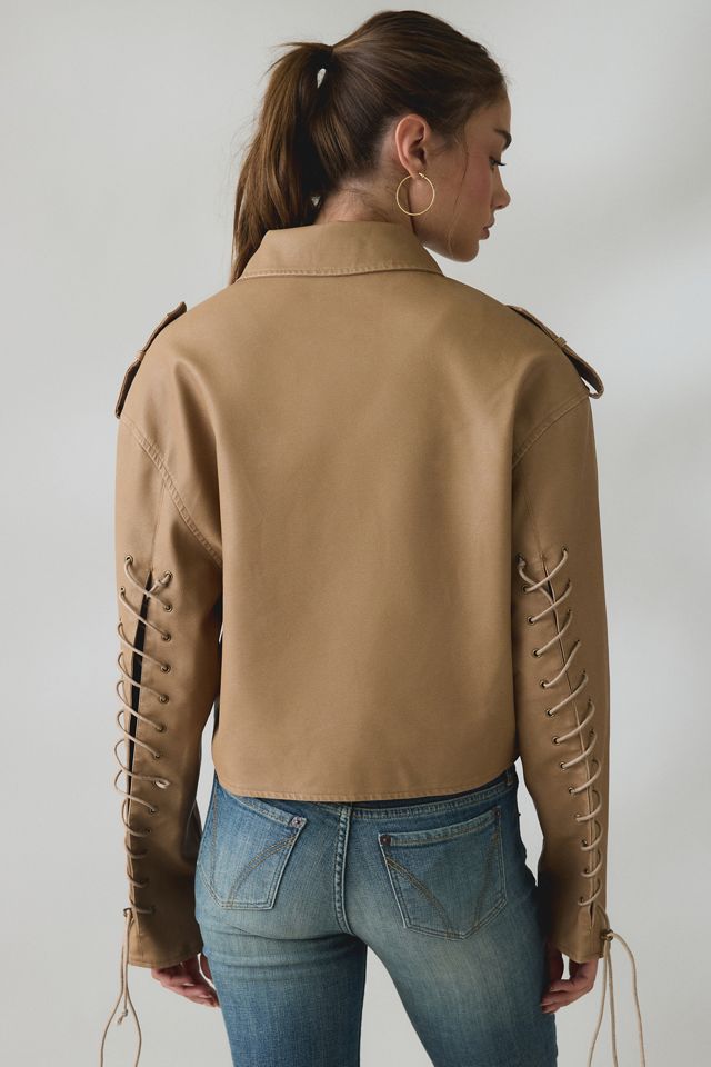 Lioness Jet Lace-Up Sleeve Faux Leather Jacket #3