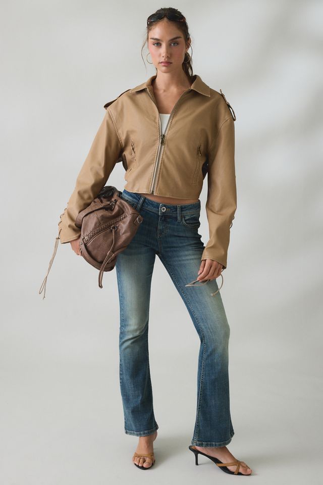 Lioness Jet Lace-Up Sleeve Faux Leather Jacket #4