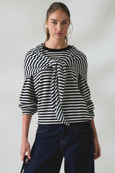 Lioness Olsen Scarf Detail Crew Neck Long Sleeve Top