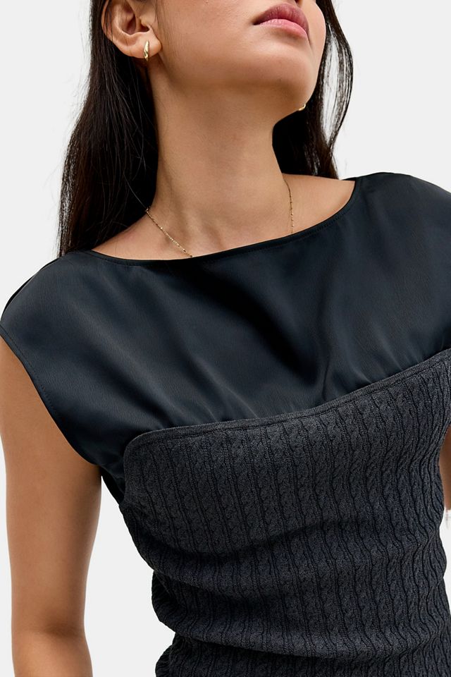 UO Hallie Mixed Media Satin + Knit Boatneck Top #2