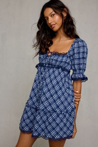 BDG With Love Plaid Puff Sleeve Mini Dress