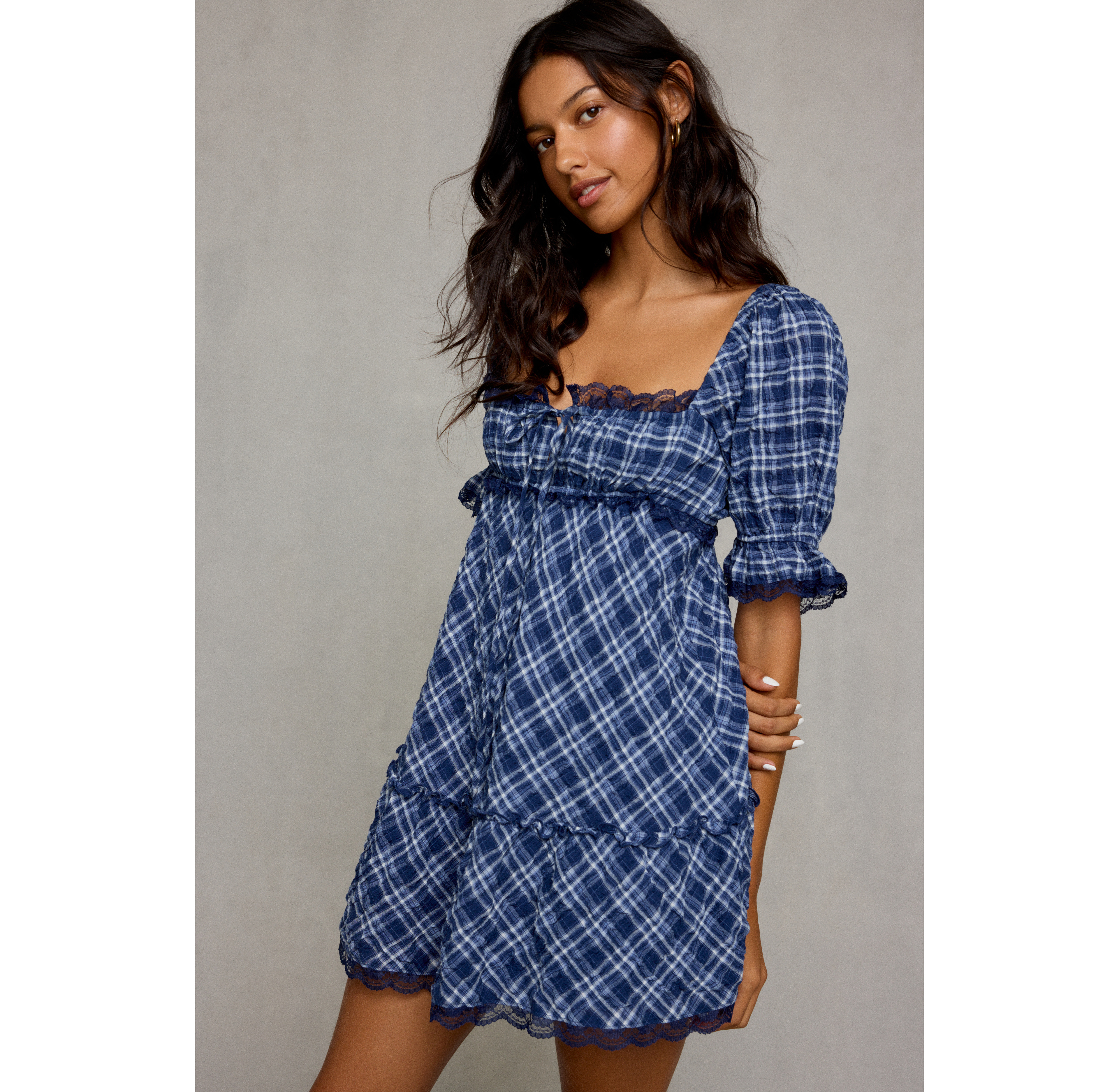 BDG With Love Plaid Puff Sleeve Mini Dress