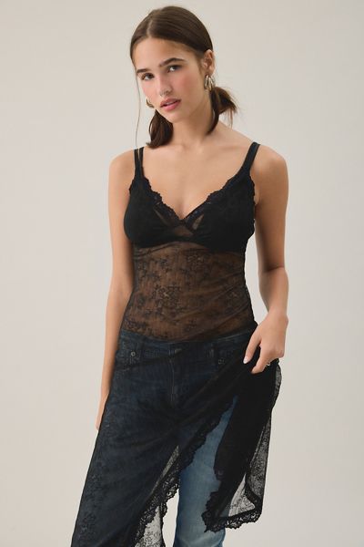 Fond de robe superposé en dentelle transparente asymétrique à ourlet haut-bas Fleur Kiss The Sky