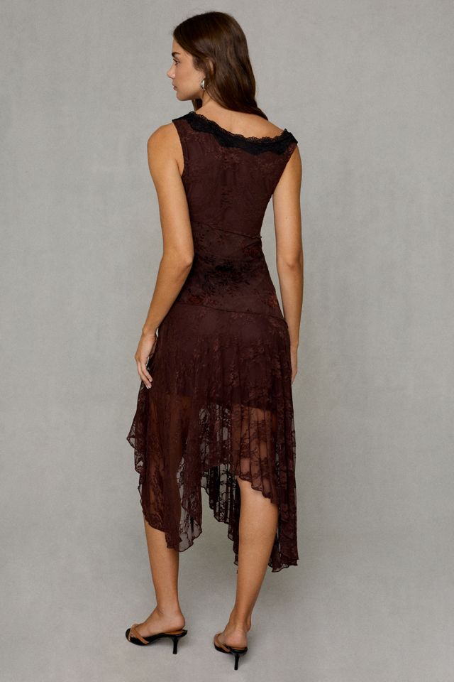 Kiss The Sky Iskra Asymmetric Spliced Lace Off-Shoulder Midi Dress #3