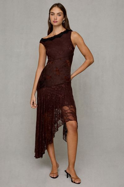 Kiss The Sky Iskra Asymmetric Spliced Lace Off-Shoulder Midi Dress