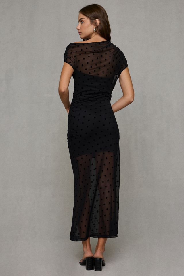 Kiss The Sky Saoirse Polka Dot Mesh Off-Shoulder Maxi Dress #3