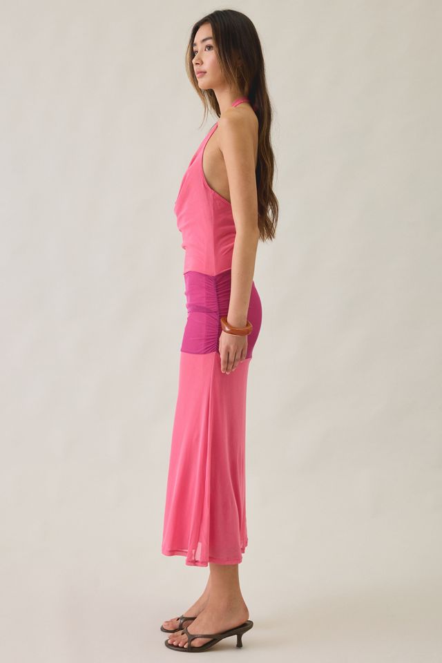 Motel Veridis Colorblock Plunging Cowl Neck Halter Maxi Dress #2