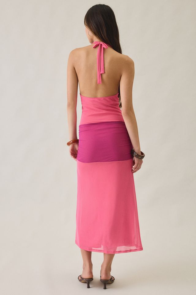 Motel Veridis Colorblock Plunging Cowl Neck Halter Maxi Dress #3
