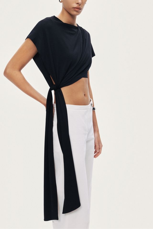 Nocturne Asymmetric Tie-Front Crop Top #3