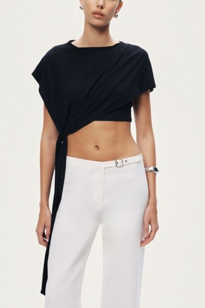 Nocturne Asymmetric Tie-Front Crop Top