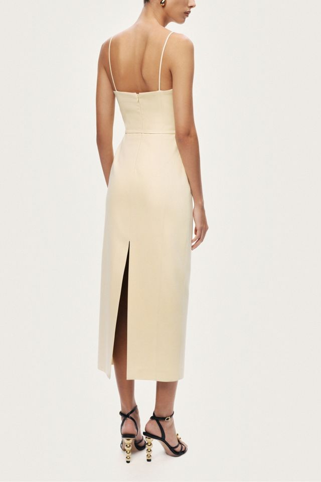 knee length dresses for ladies Nocturne White Ruffled Satin Midi Dress main image 1