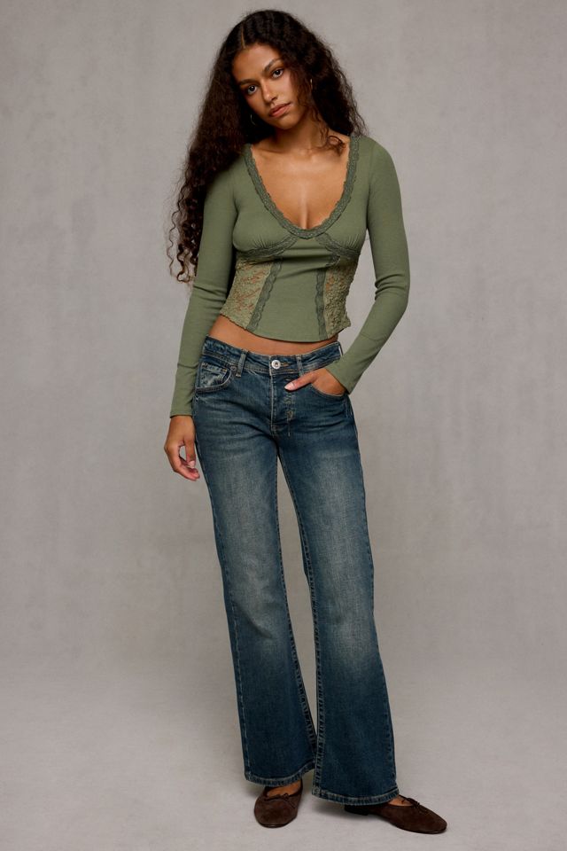 BDG Coral Lace Detail V-Neck Long Sleeve Tee #1